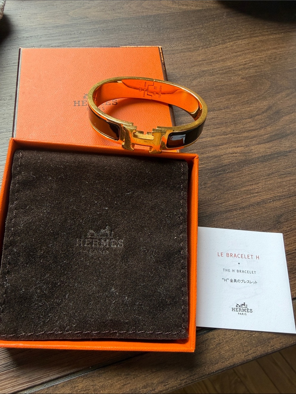 Authentic Hermes H Cuff Bracelet in Black and Gold